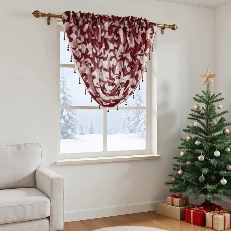 NAPEARL Burgundy Red Valance Curtain Christmas Sheer Decorative Window Sheer for Festival, Swag for Living Room, Dining, Small Windows (1 Valance, 40 x 17 Inch) - Image 1